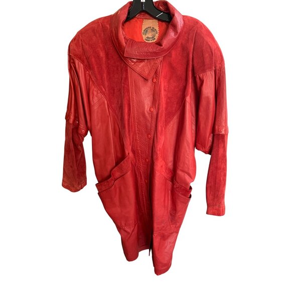 Rare VTG 80s Clifford Olson Red Leather Coat Hikable Sleeves M/L RW10345 - Picture 7 of 16